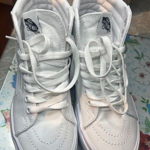 All white Platformed + stacked vans size 5.5 only worn once.